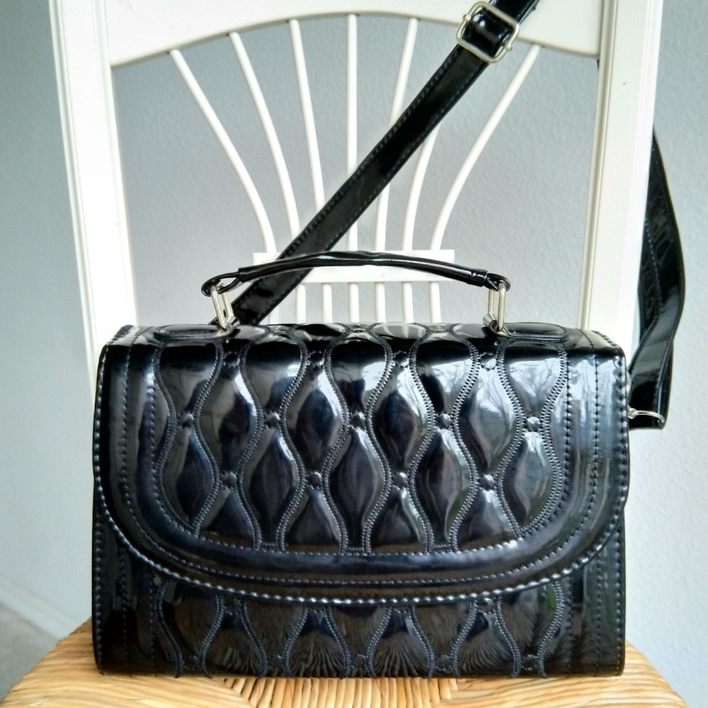Black Italian quilted patent leather bag